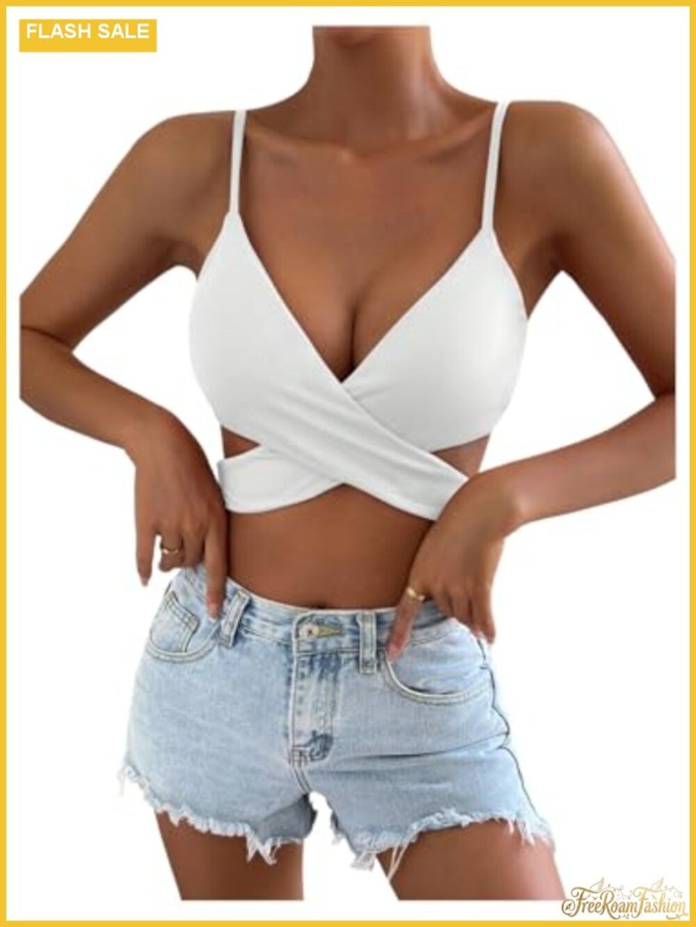 Women's Criss Cross Wrap Crop Top Tie Back V Neck Camisole Tank